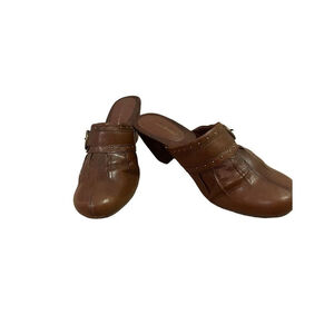 Baretraps Brown Leather Tinah Open Back Clog Shoes Size 8.5M